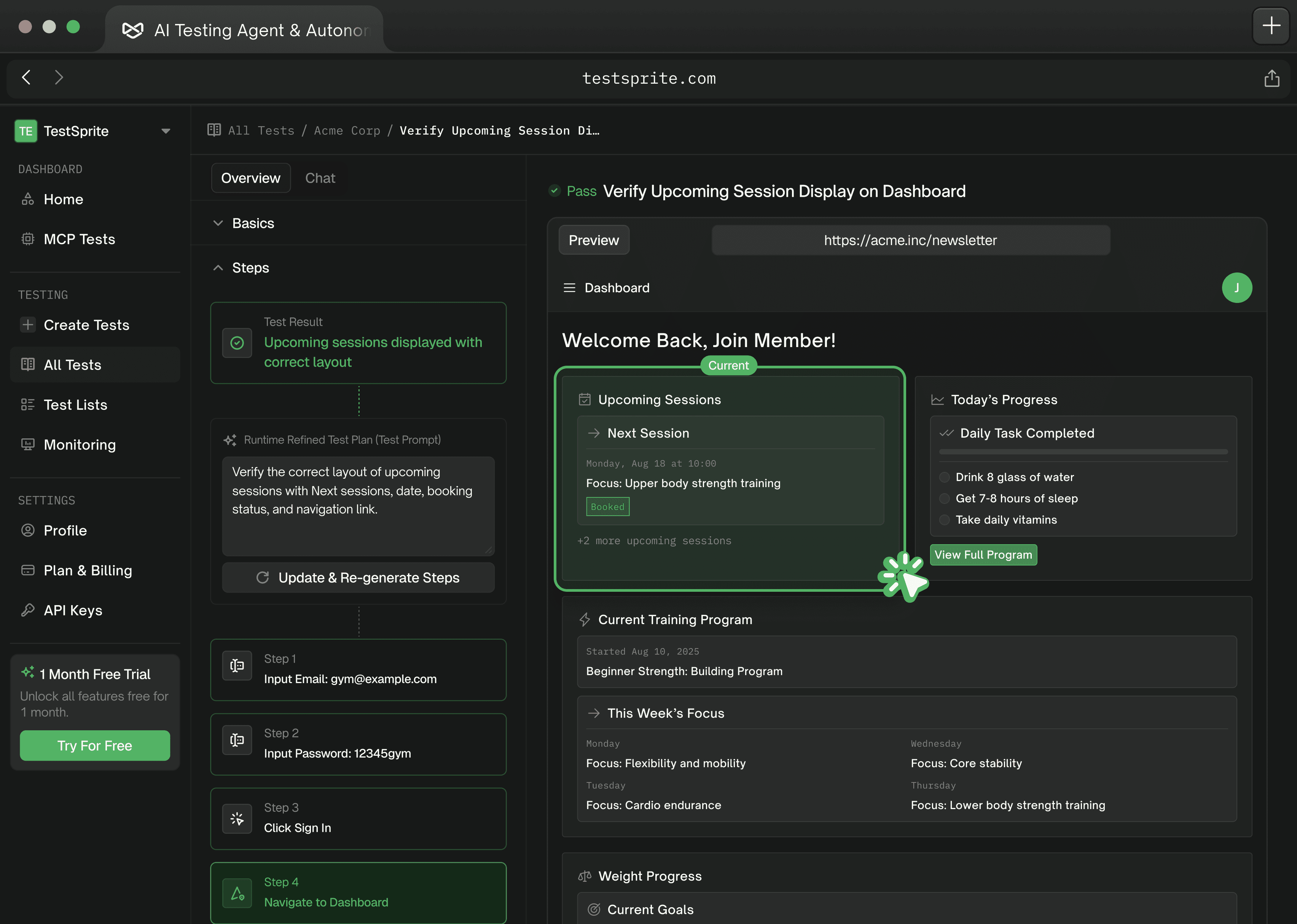 TestSprite front-end testing dashboard
