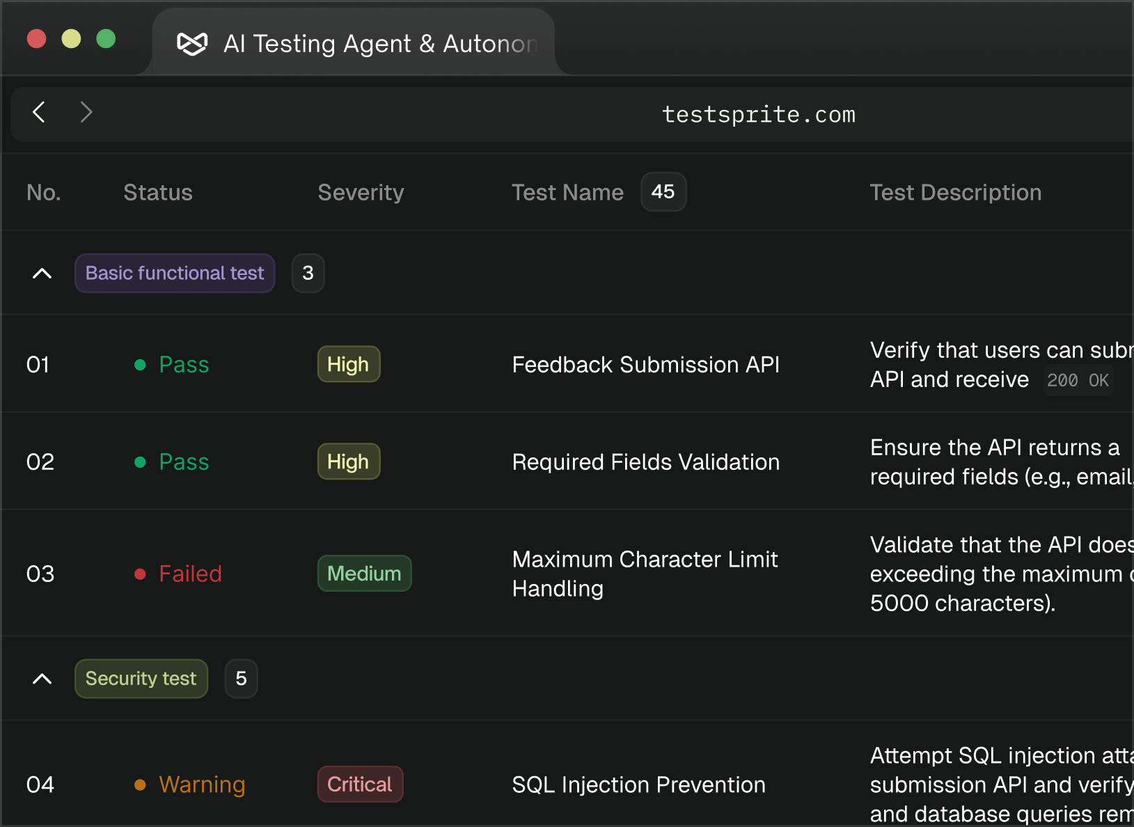 Back-End & API Testing Types Supported